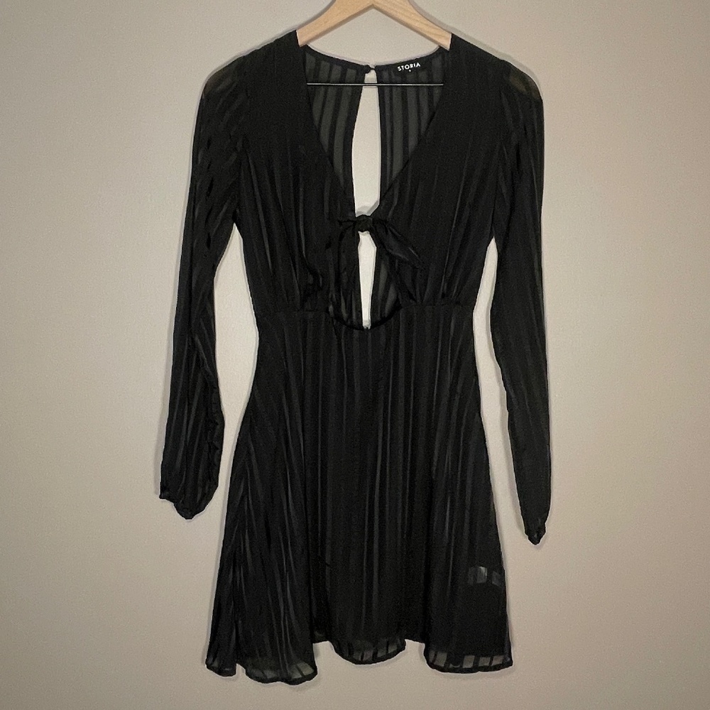 Storia Long Sleeve Sheer Mini Black Dress Size Small